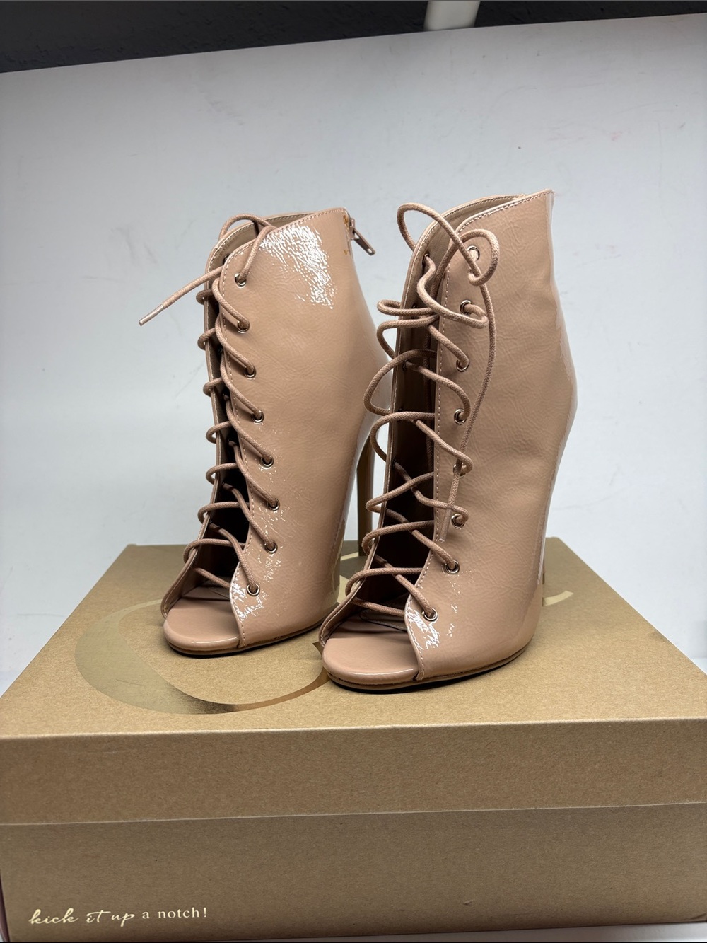 Charlotte Russe Blush Lace-Up Peep Toe Ankle Heels